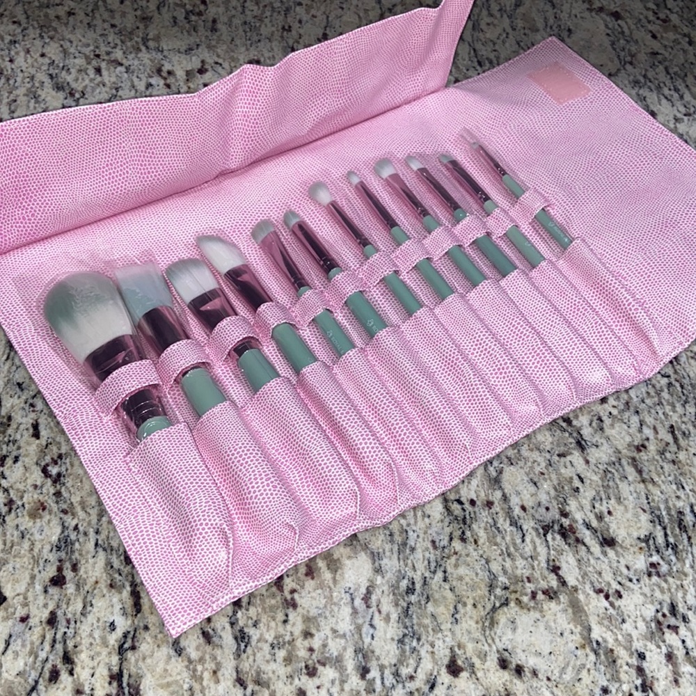 Elegant Pink Makeup Brush Set with Case (NWT)